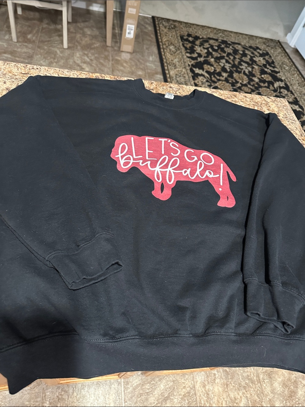 Gildan Black Sweatshirt with Red "Let's Go Buffalo" Buffalo Graphic